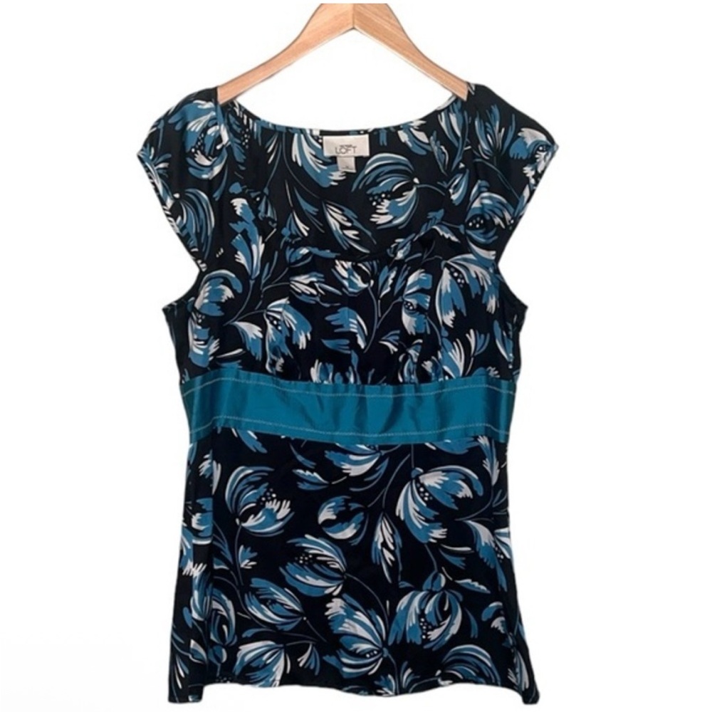 Loft Blouse Blue/Black Design All Over Womens Size 10